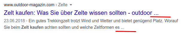 Der title und die meta description werden abgeschnitten weil sie zu lang sind